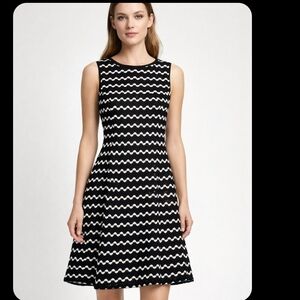 Karl Lagerfeld Black and White Zigsag Knit A-line Sleeveless Fit and Flare Sze 8